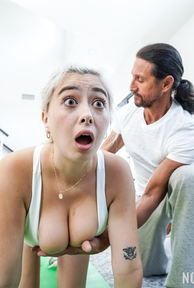 Smiley Silver-blond Babe With Saggy Baps Gets Torn up By Aged Man photos (Chloe Surreal)