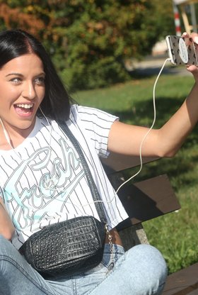 Small-bap Dark-hued-haired Eveline Dellai Gets Banged Outdoors