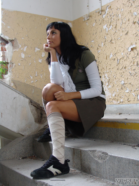 Easygoing Ebony-haired Gets Poked Rock-rock hard In Some Abandoned Palace images (Renata, Neeo)