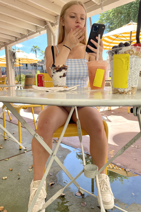 Smallish light-haired teenage Kylie teases with her unbelievable great-sized titties & rump in public