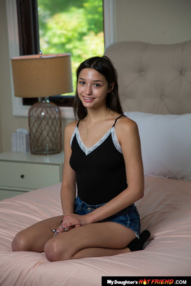 Ultra-cute dark-skinned-haired teen Layla Jenner loves xxx screw-a-thon with a bulky man