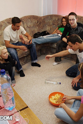 Two schoolgirls take on a group of college boys for a wild group-pummeling