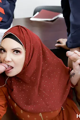 Kiki Daire teaches Arab slut how to handle a hard cock like a pro in hijab