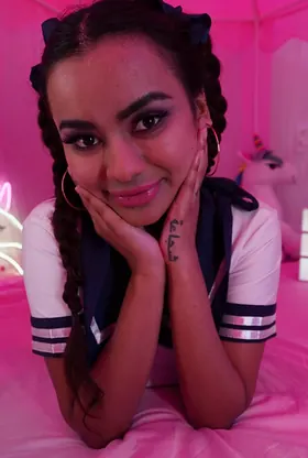 Numi Zarah flaunts braids & tugs on her skirt before getting bare and naughty