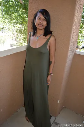 Diana Braset's perfect ebony pussy uncovers in a hot outdoor terrace session