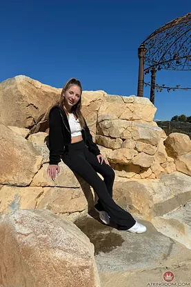 Macy Meadows spreads her petite body in public & gets her pussy pounded