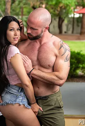Alex Coal & her thick, black-haired pussy ride like a pro in a wild reverse cowgirl ride