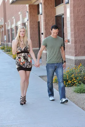 Danielle Delaunay's big tits bounce as she gets hardcore with Ash-blonde in public