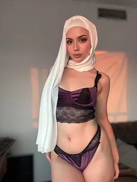 Curvy chubby first-timer models in hijab and sheer lingerie show off their curves