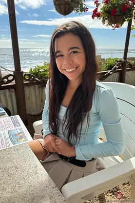 Naughty Japanese teen Brianna Arson strips naked and wets herself on the beach