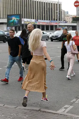Nika Nikitina flaunts her naked body and unshaved mounds in public