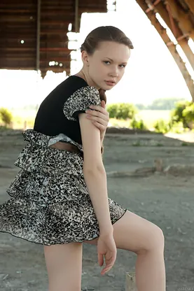 Watch petite Russian teen Virginia Sun strip down & tease in public