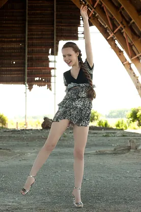Watch petite Russian teen Virginia Sun strip down & tease in public