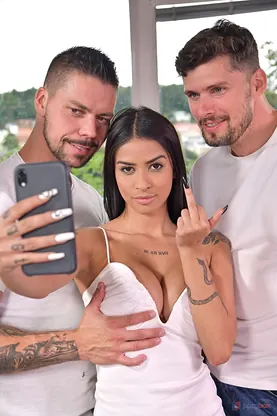 Kelly Oliveira's massive tits and tight ass get double penetrated in a kinky three-way