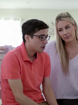 Nerdy Boy gets a hard fuck from COUGAR Bunny Madison in the living room