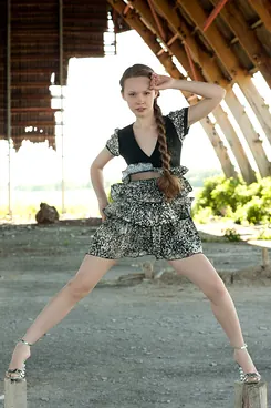 Watch petite Russian teen Virginia Sun strip down & tease in public