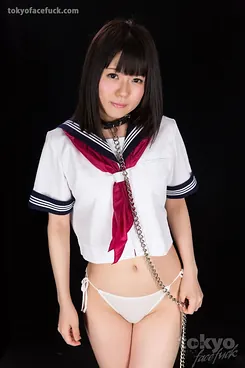 Cute Japanese teen Mai Araki gets her throat drilled while being led around by a leash